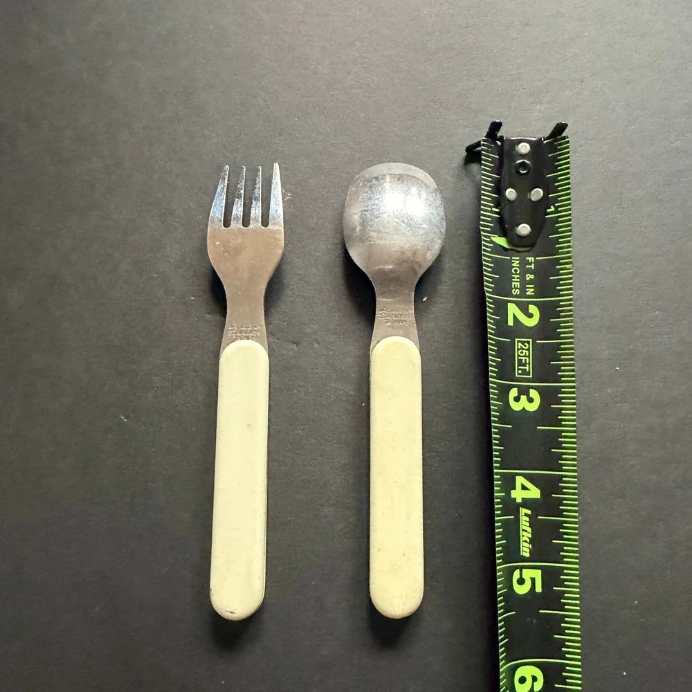 Anacapa Vintage Kids Fork and Spoon‎ Set Stainless Steel Sun Wagon Pail Flower